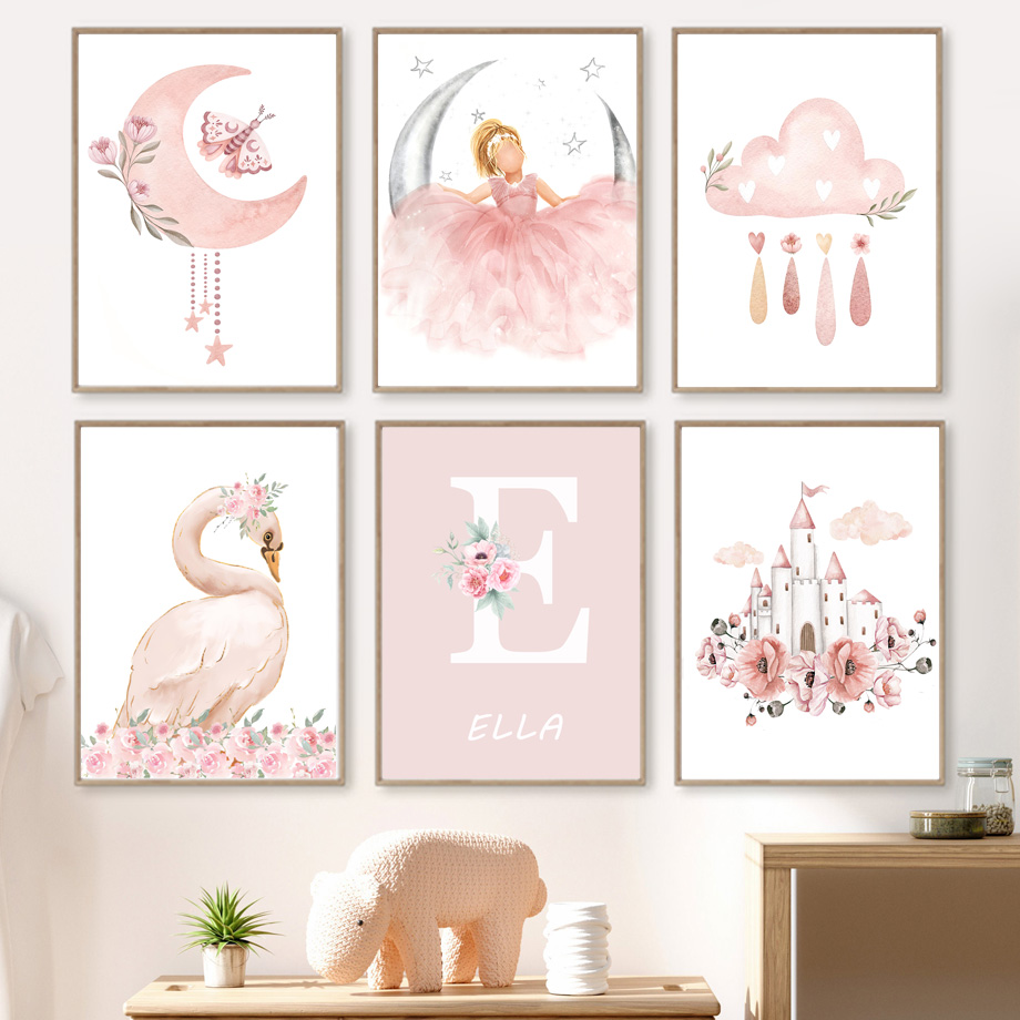 Animals Baby Nursery - Toile murale d'ange rose pour fille,