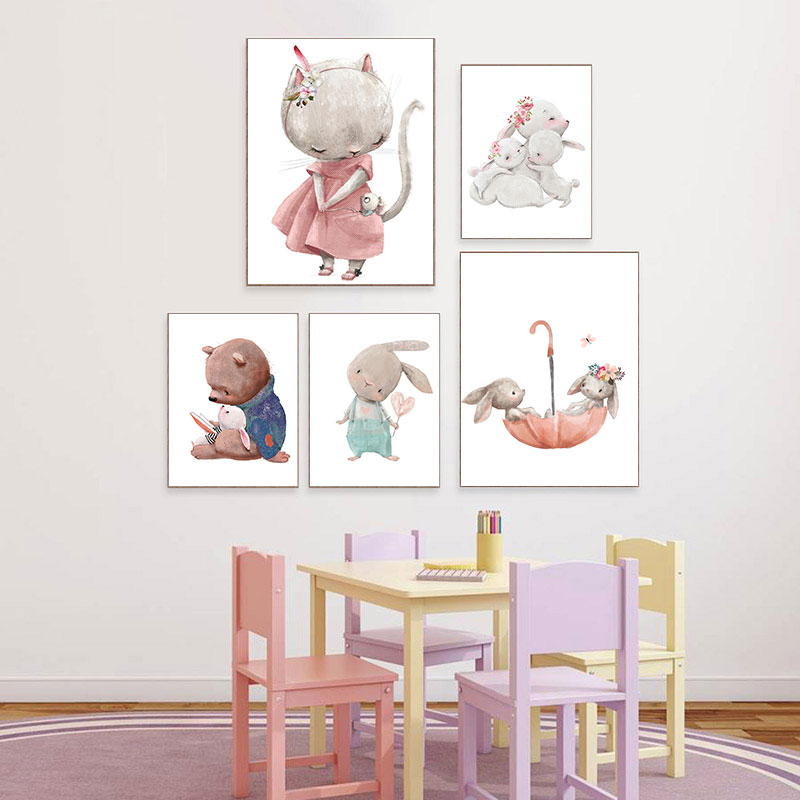 Animals Baby Nursery - 1PC Impression d'art décorative sans cadre,