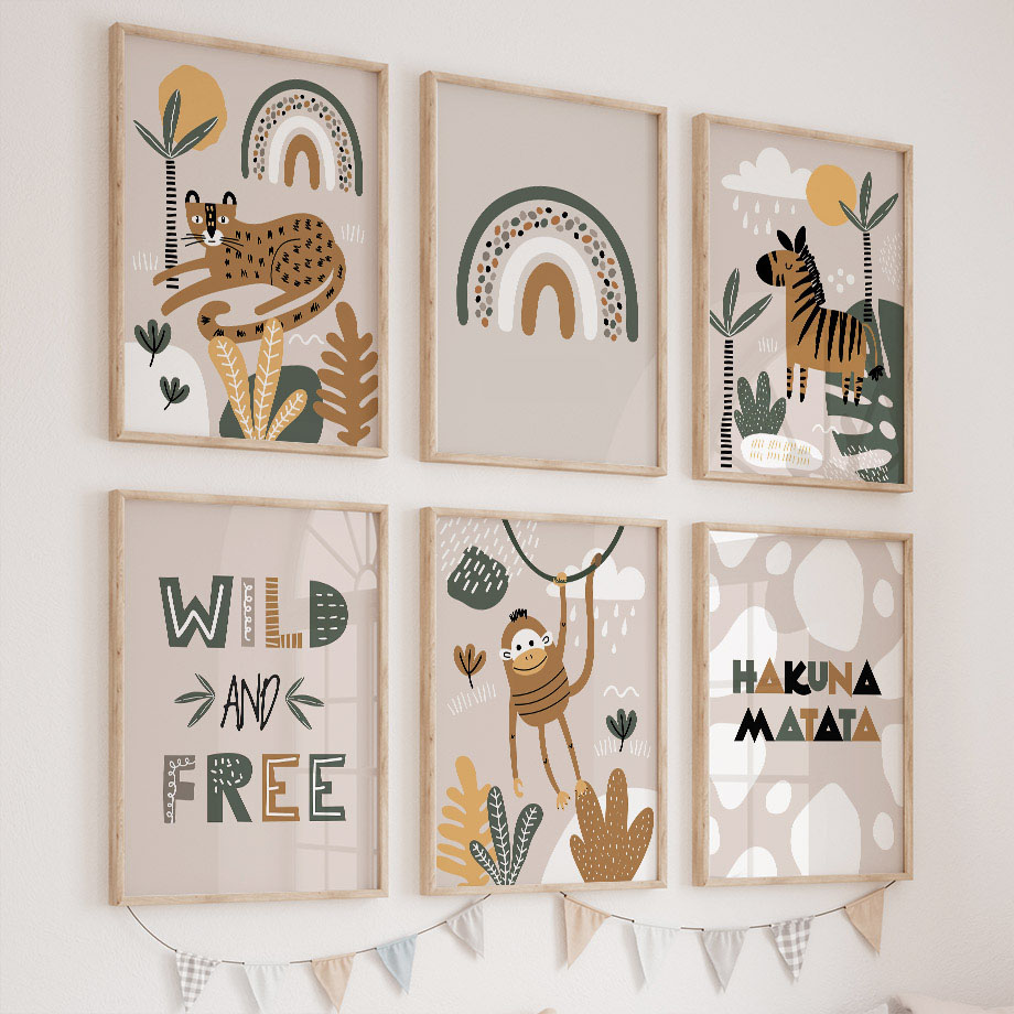 Baby Nursery Jungle Animals - Tableau mural sur toile avec animaux