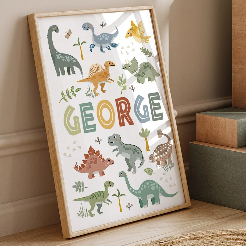 Baby Nursery Paintings - Toile d'art murale avec dinosaures mignons,