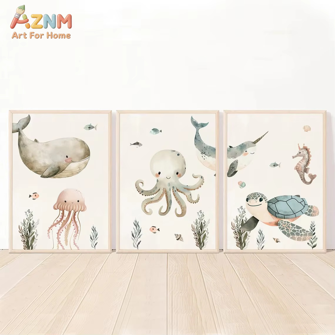 Animals Baby Nursery - AZNM Tableau mural en toile avec