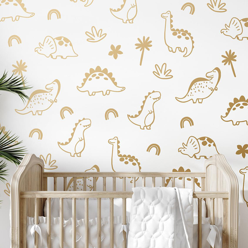 Baby Nursery Jungle Animals - Autocollant Mural Géométrique Dinosaure Arbre Arc-en-Ciel,