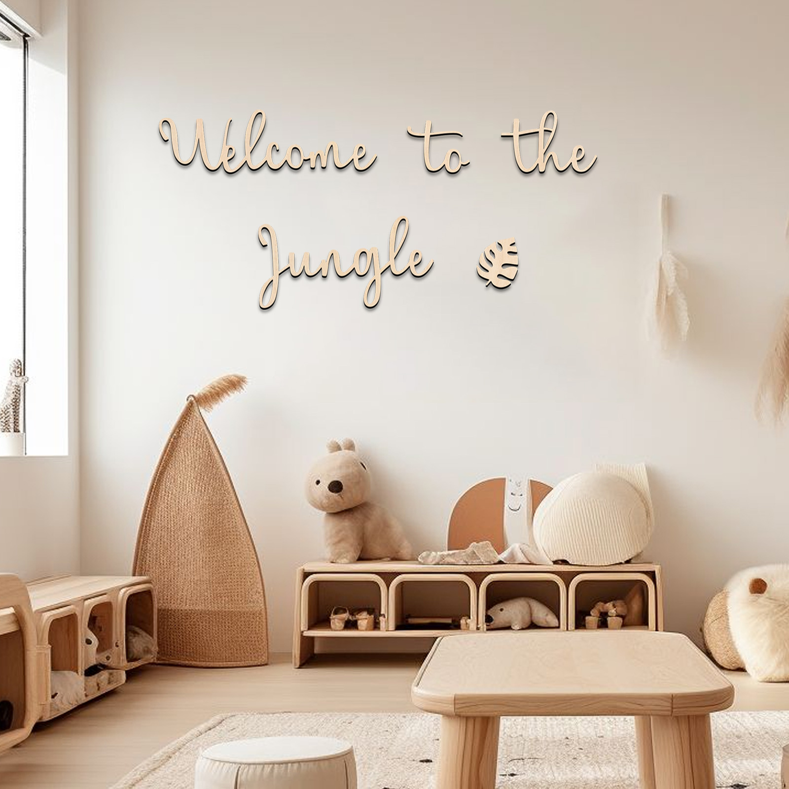 Baby Nursery Jungle Animals - Panneau en bois de bienvenue dans
