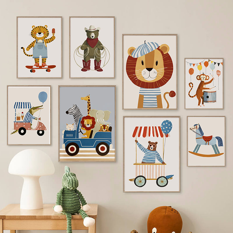 Animals Baby Nursery - Tableau mural en toile amusant avec