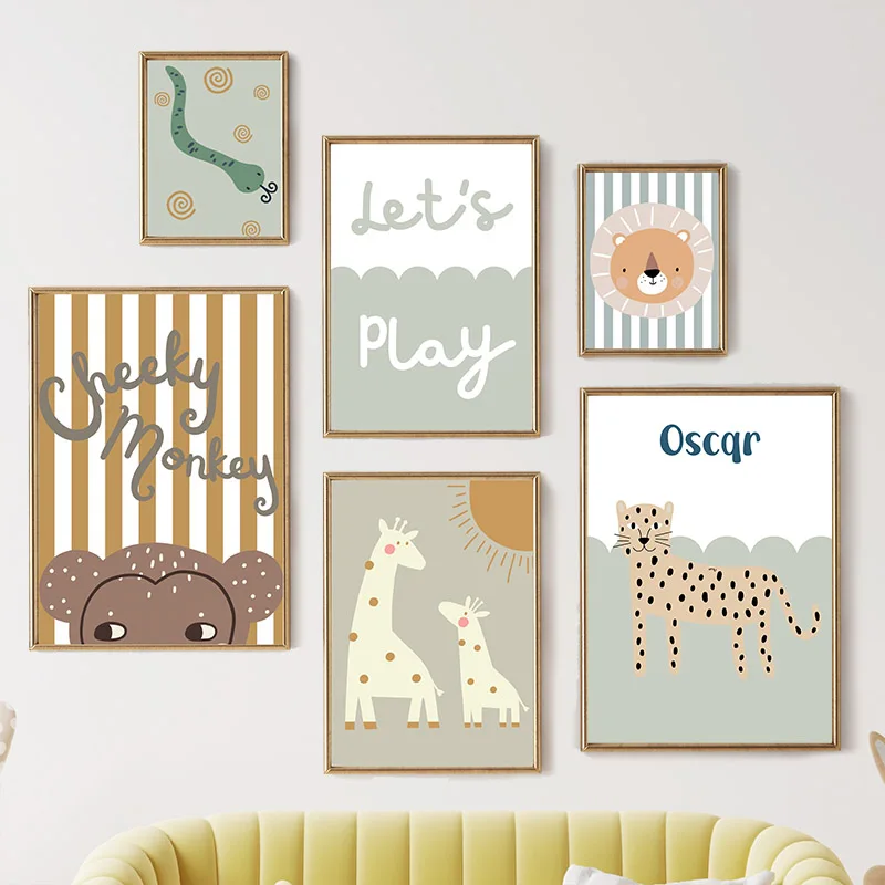Baby Nursery Animal Pictures - Dessin animé girafe léopard Lion singe