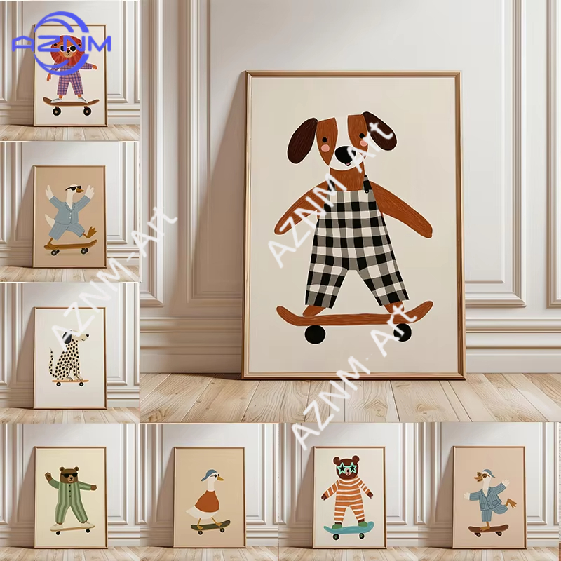 Animals Baby Nursery - Affiche de skateboard amusante avec animaux,