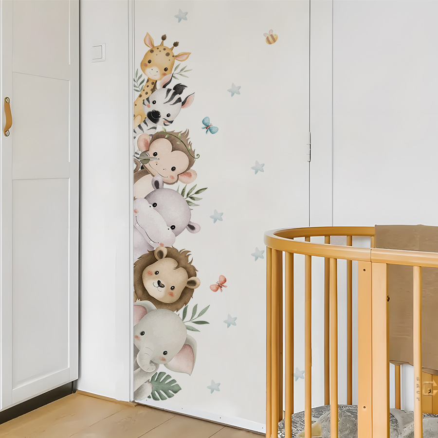 Baby Nursery Jungle Animals - Autocollants de porte aquarelle, animaux de