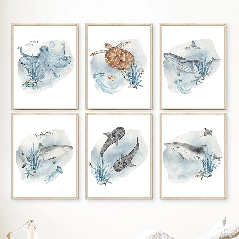 Animals Baby Nursery - Affiches et impressions de baleines, poissons,