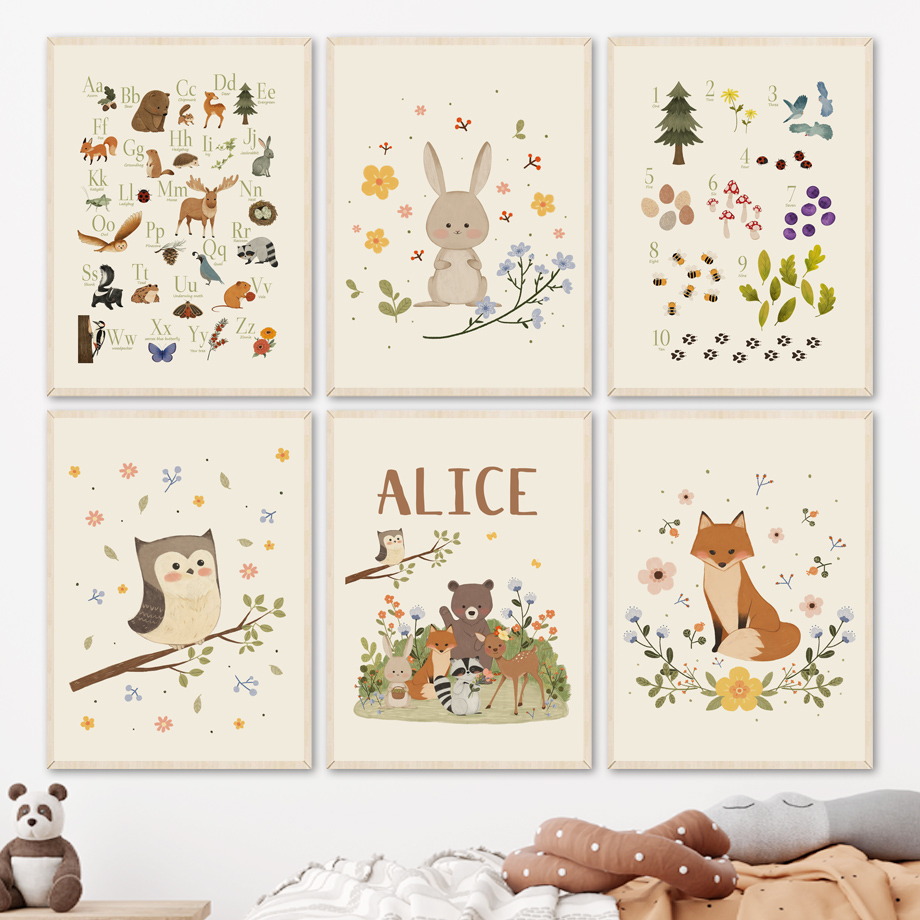 Animals Baby Nursery - 1 toile murale sans cadre, motifs