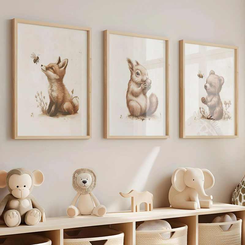 Animals Baby Nursery - Affiches d'animaux (Ours, Lapin, Renard, Cerf,