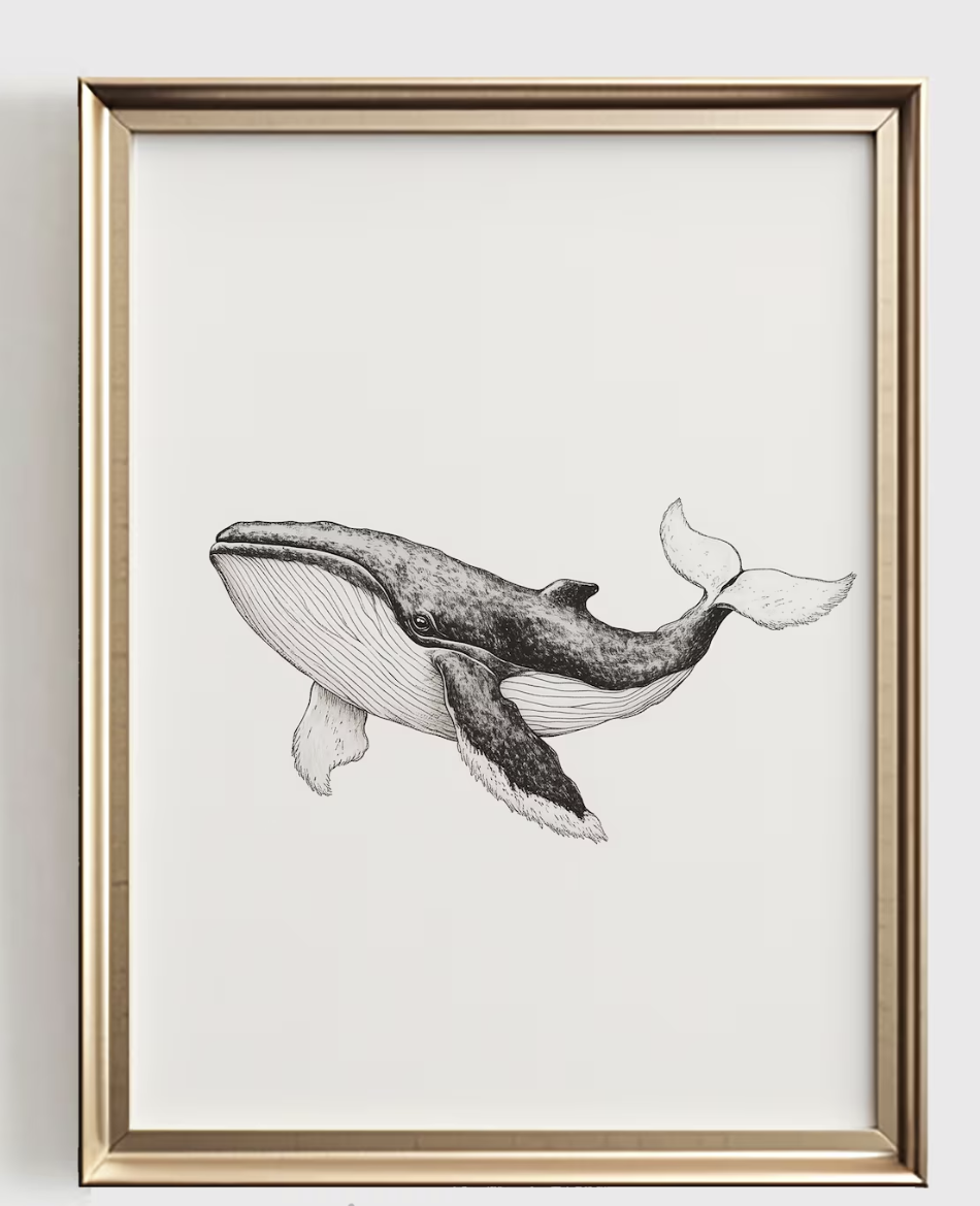 Baby Nursery Paintings - Impression d'art de baleine, décoration minimaliste