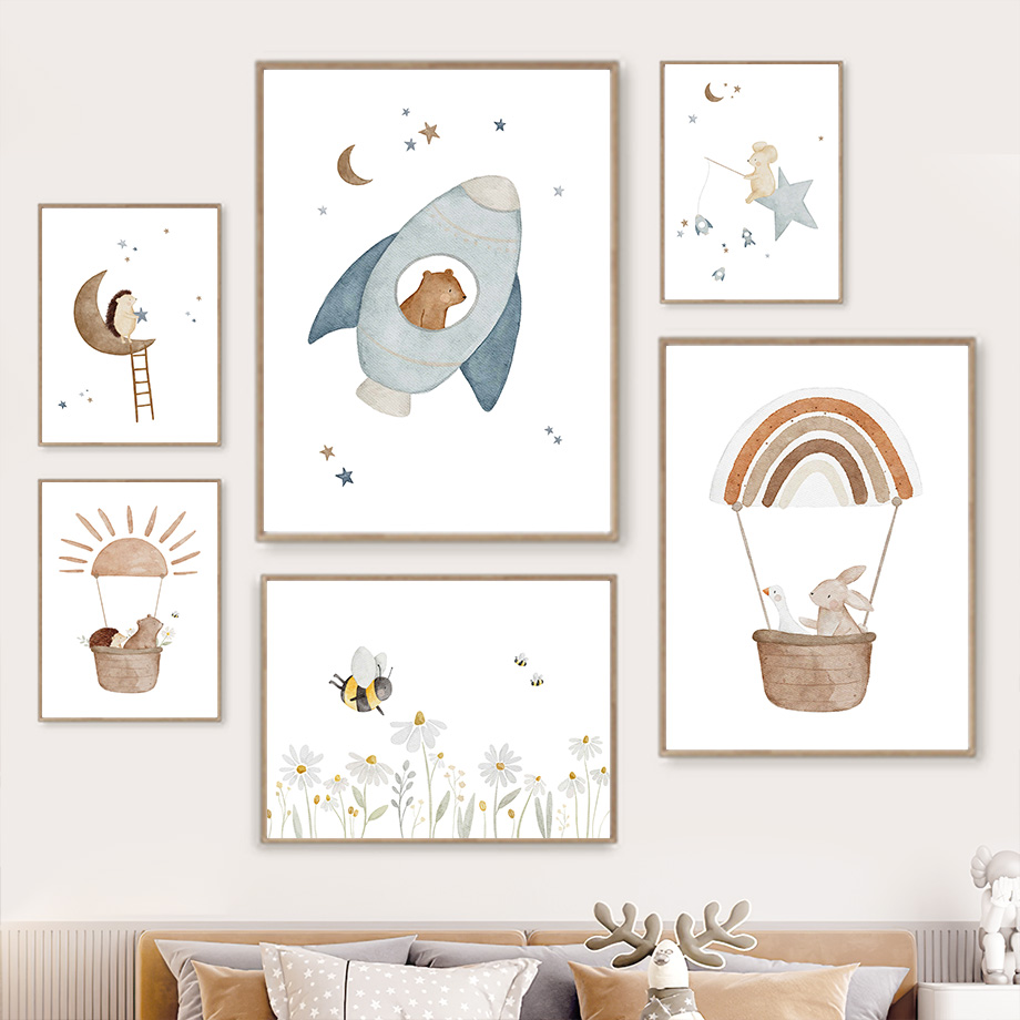 Baby Nursery Animal Pictures - Art mural de pépinière d'animaux de