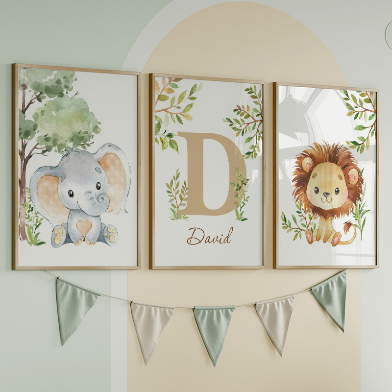 Toile d'art mural Lion, élépha - Baby Nursery Jungle Animals avis et prix