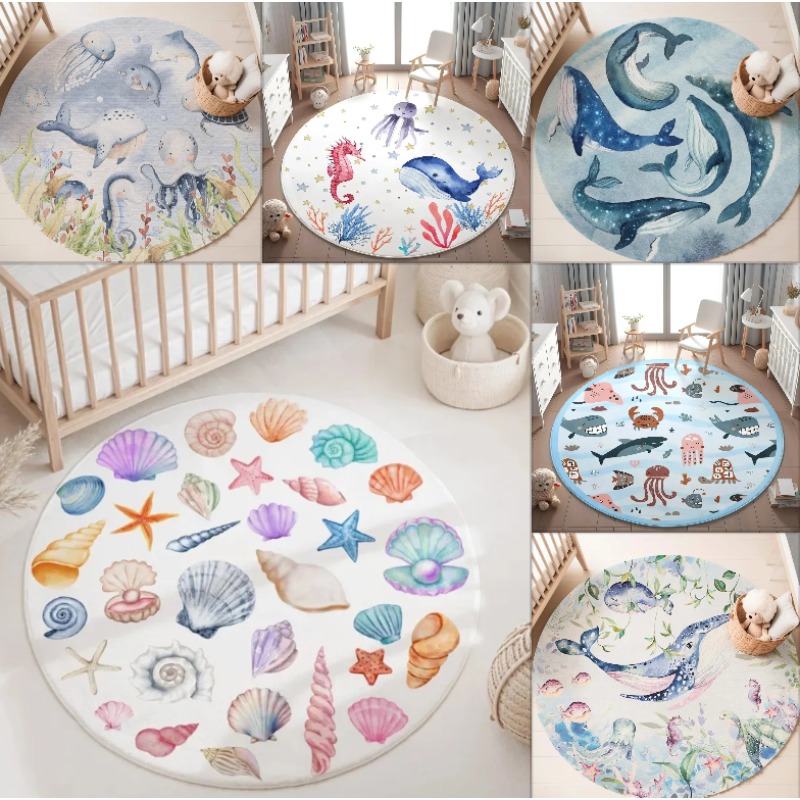 Tapis rond animaux marins bleu - Baby Nursery Plants avis et prix