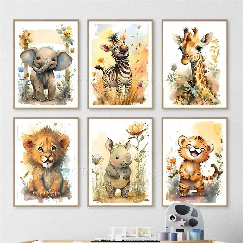Aquarelle Lion girafe tigre él - Animals Baby Nursery avis et prix