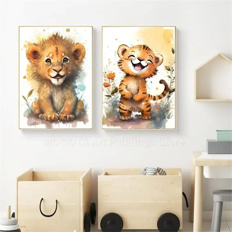 Aquarelle Lion girafe tigre él - Animals Baby Nursery avis et prix